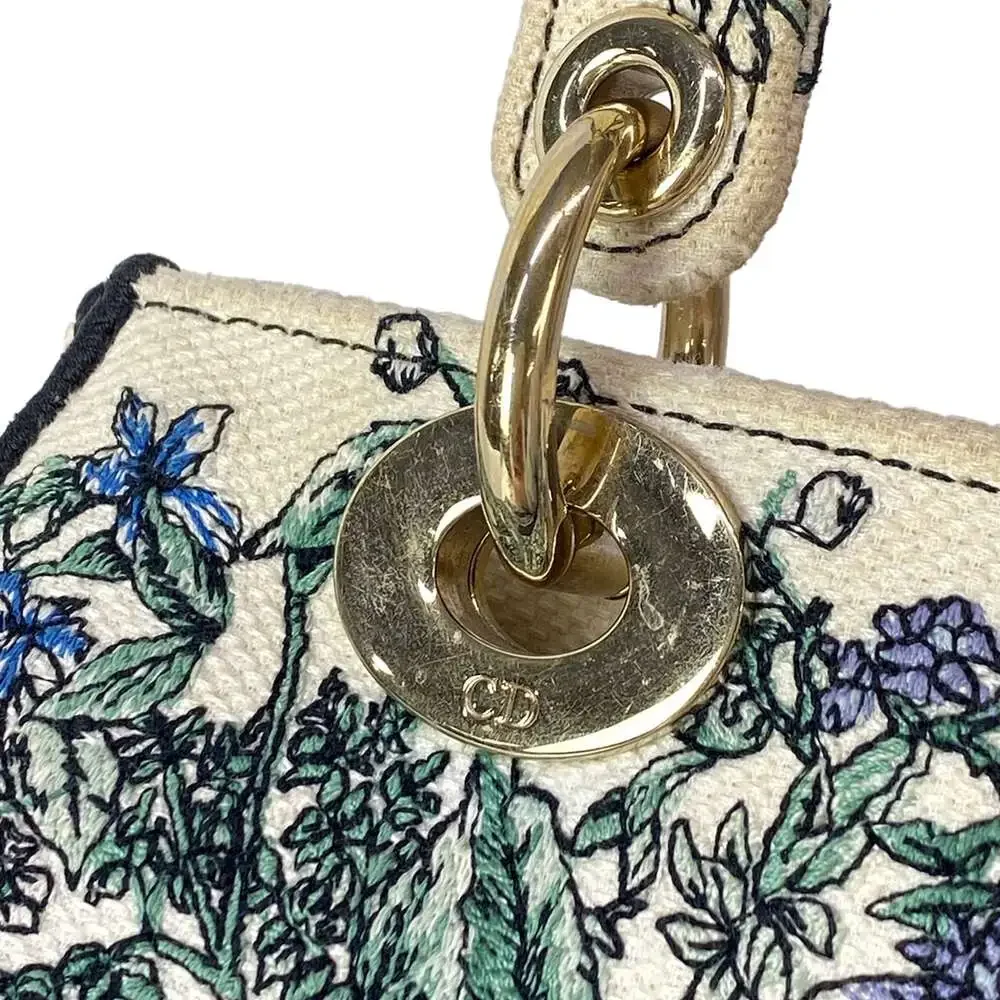 Christian Dior Lady Dior Light Medium Bag Handbag Cream Blue Multi